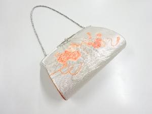 リサイクル　銀糸花筏模様織り出し和装バッグ